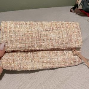 Pink and gold tweed clutch